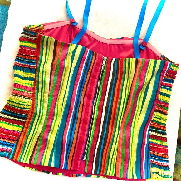 Nanette Lepore Designer Multicolor Striped Crop Spaghetti Strap SILK Top Sz 10 - Picture 4 of 10